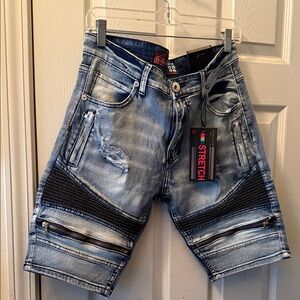 Stylish Blue Jean Shorts with Black Details